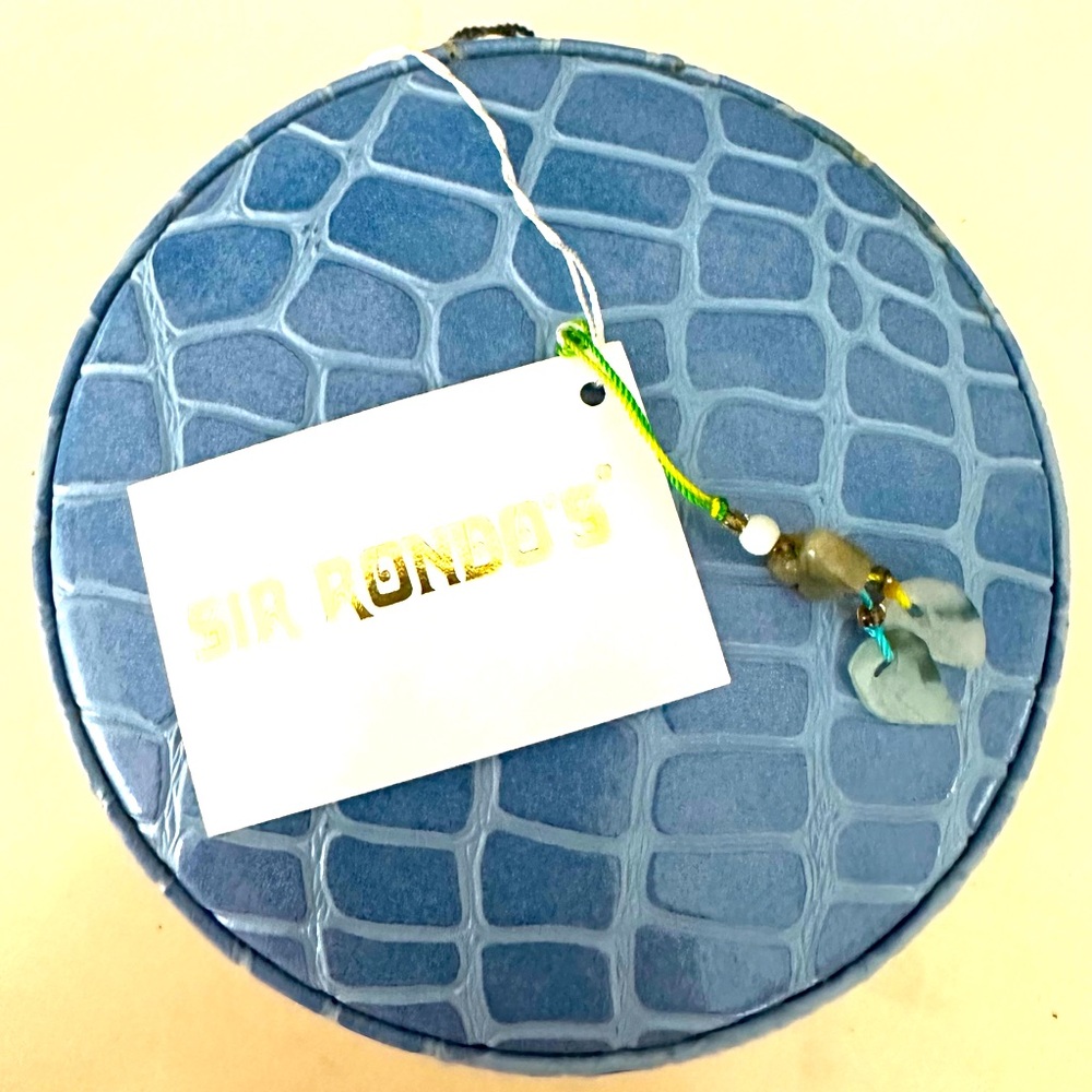 NEW NWT NIB SIR RONDO'S Italy Croc Embossed Leather Blue Jewelry Case Jade Charm